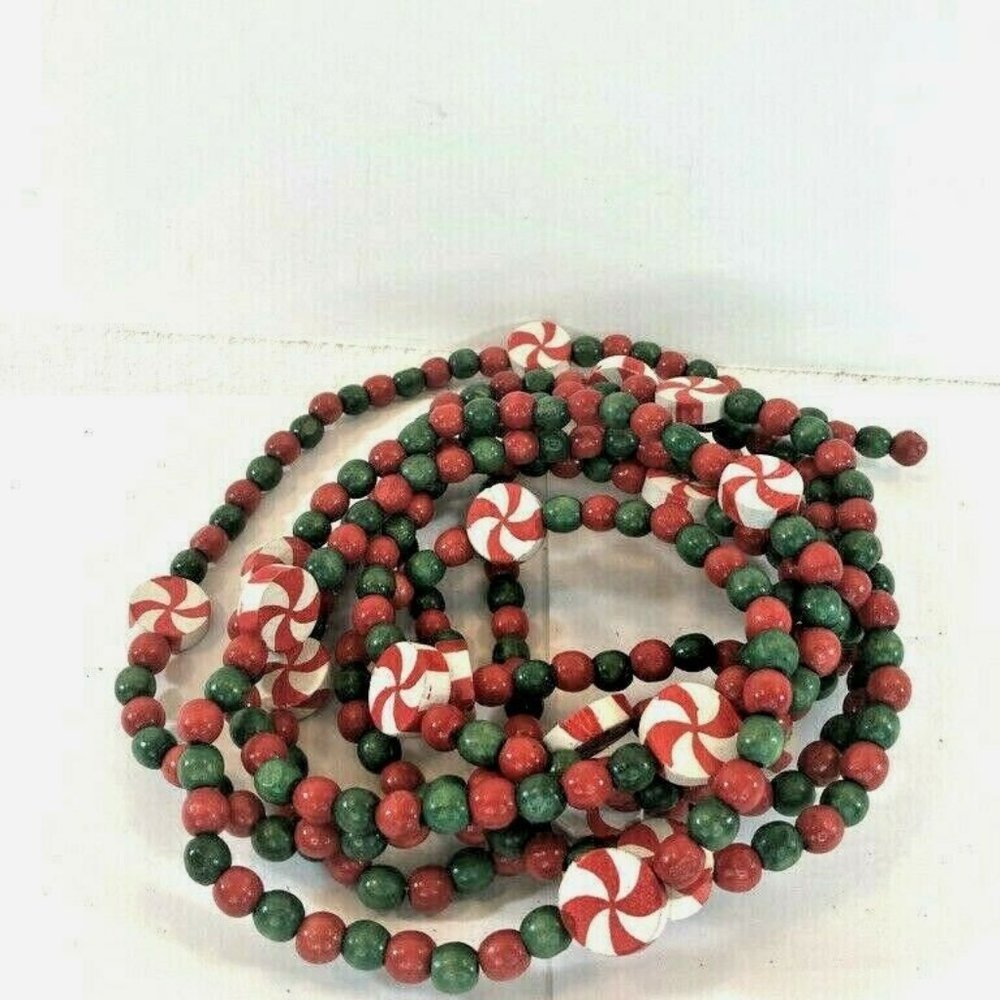 Wood Bead Garland Strand Christmas Tree Candy Cane